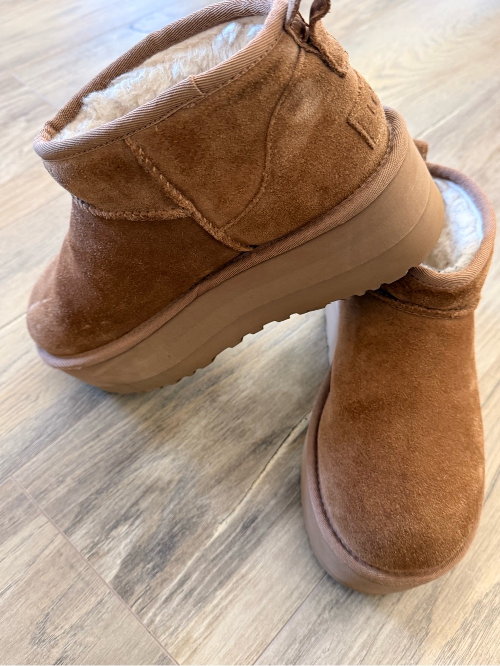 UGG Chestnut Suede Platform Shearling Slipper Boots
